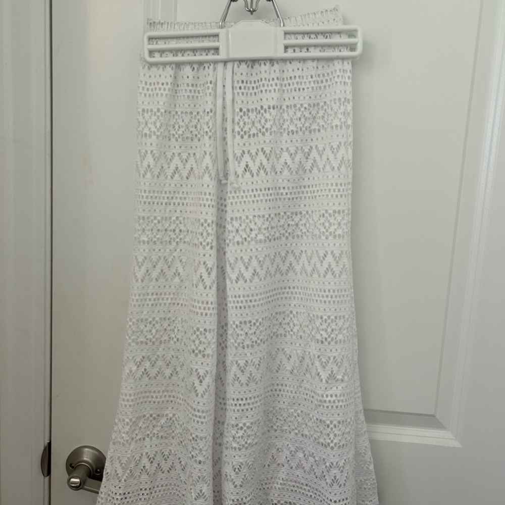 White Crochet Flowy Pants